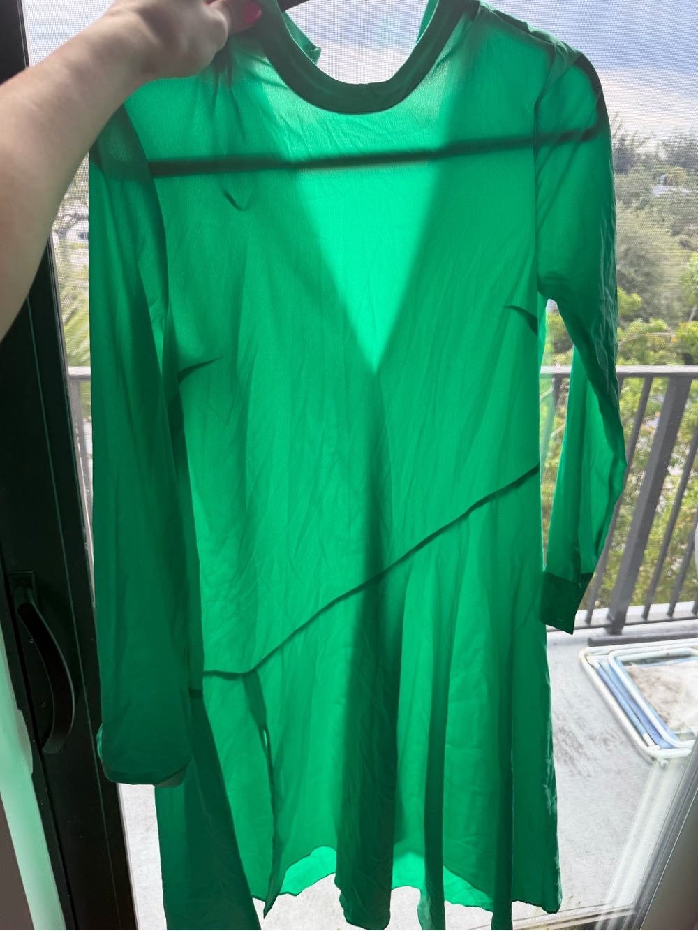 Topshop Emerald Green Long-Sleeve Sheer Dress